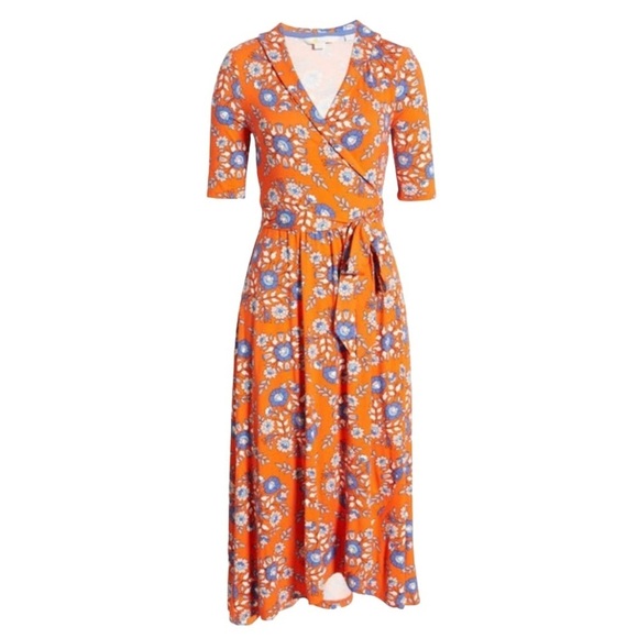 Boden Lavina Jersey Wrap in Papaya Wildflower Prarie Dress Women 6 Petite - Picture 5 of 16